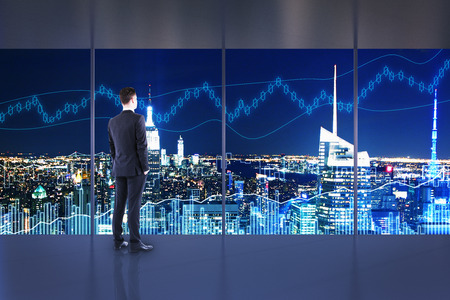 Trade And Investment Concept Businessman In Interior With Night - 